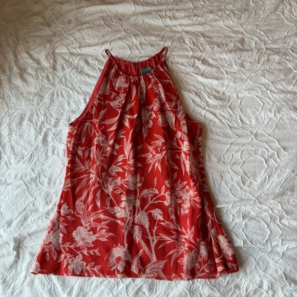 Ann Taylor Red Flowy Sleeveless Tank Top High Nevk Floral - Picture 1 of 7